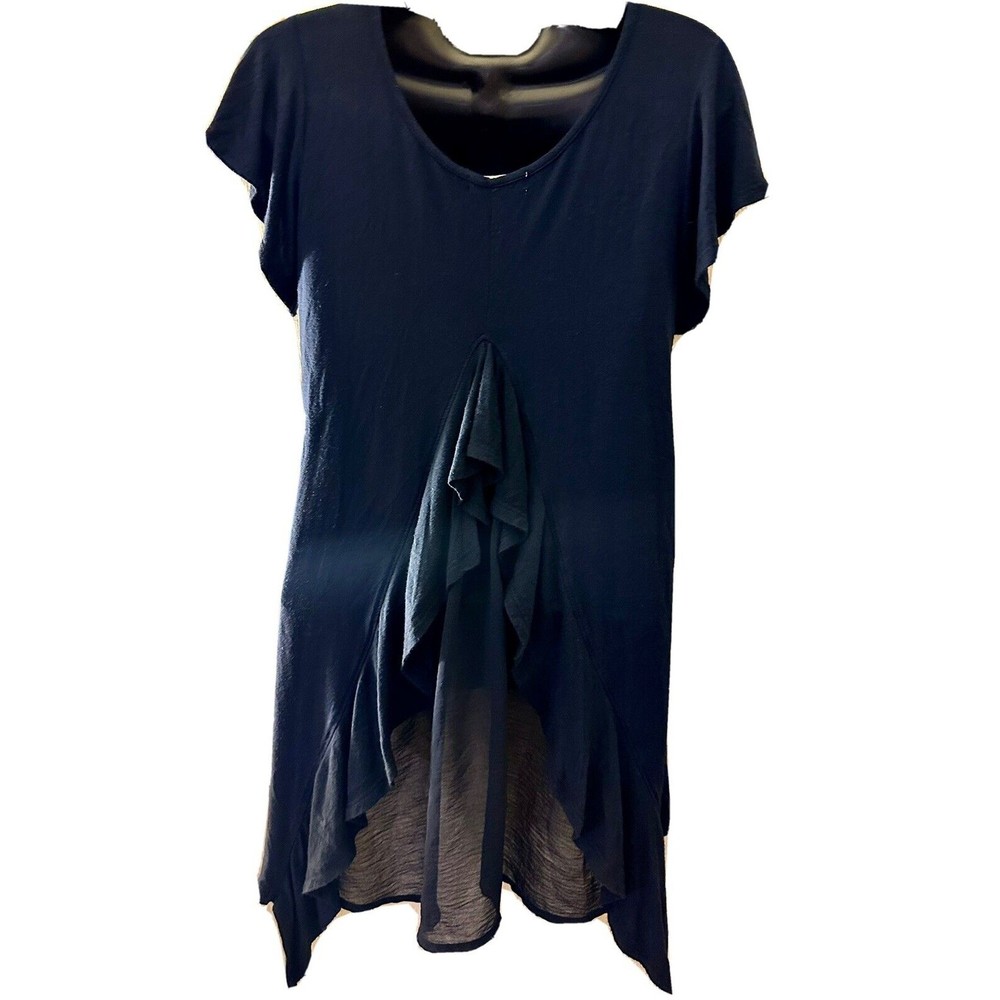 Pebble & Stone women's S t-shirt navy short sleeve scoop neck ruffles in back